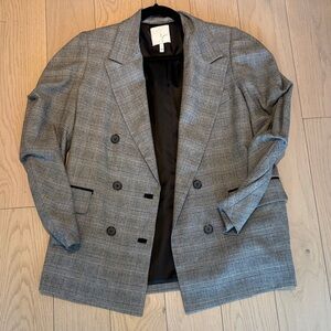 Joie Gray Plaid Double-Breasted Blazer